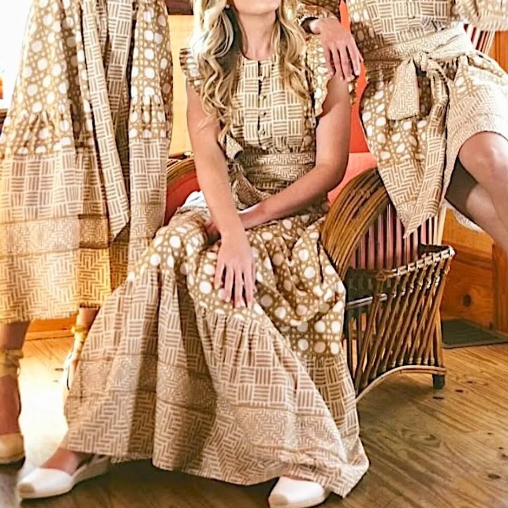SUE SARTOR Fairfield Basketweave Top & Midi Skirt SET Caning Collection Tan - Picture 1 of 13